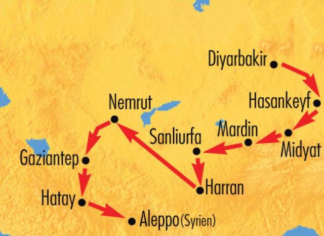 Südostanatolien Rundreise in der Türkei-Reiseroute